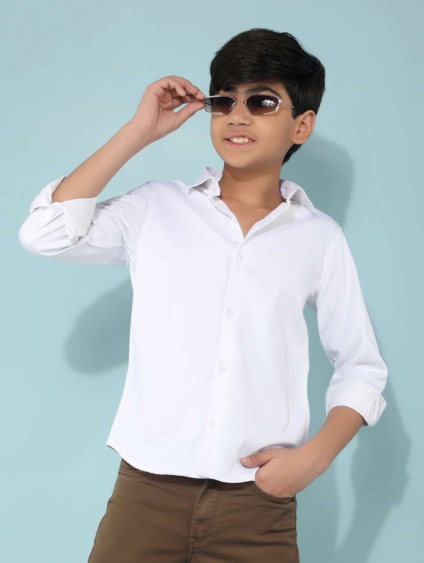 boys white solid shirt - 21399996 -  Standard Image - 2