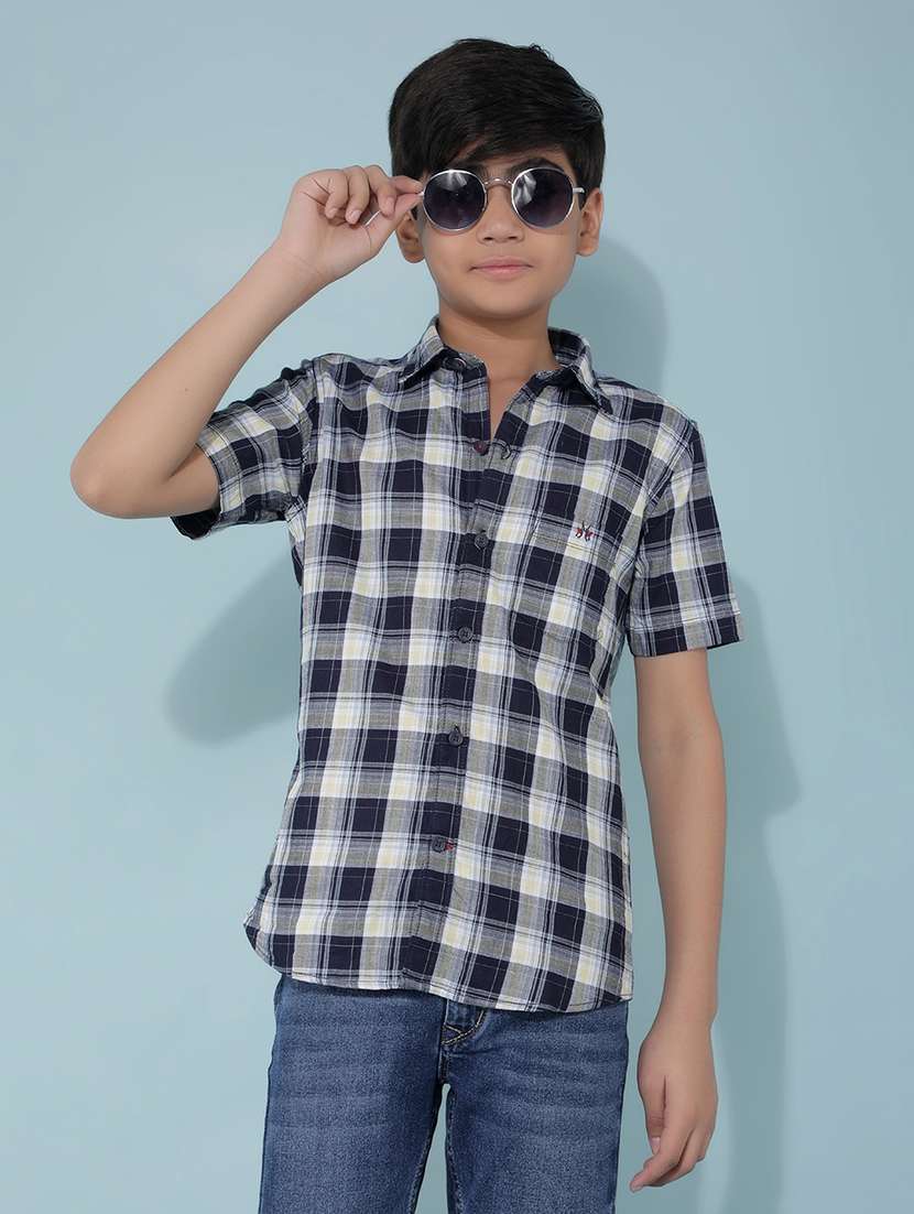 boys navy blue checks shirt