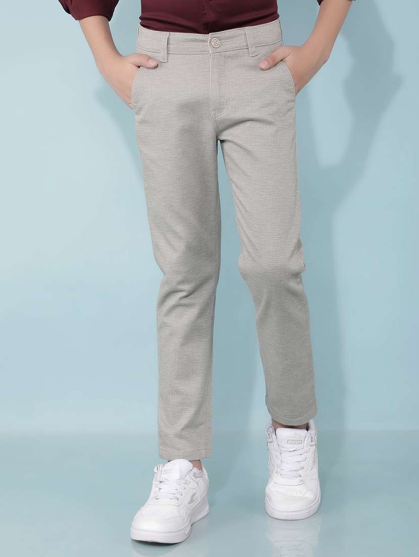 boys slim fit solid casual chinos