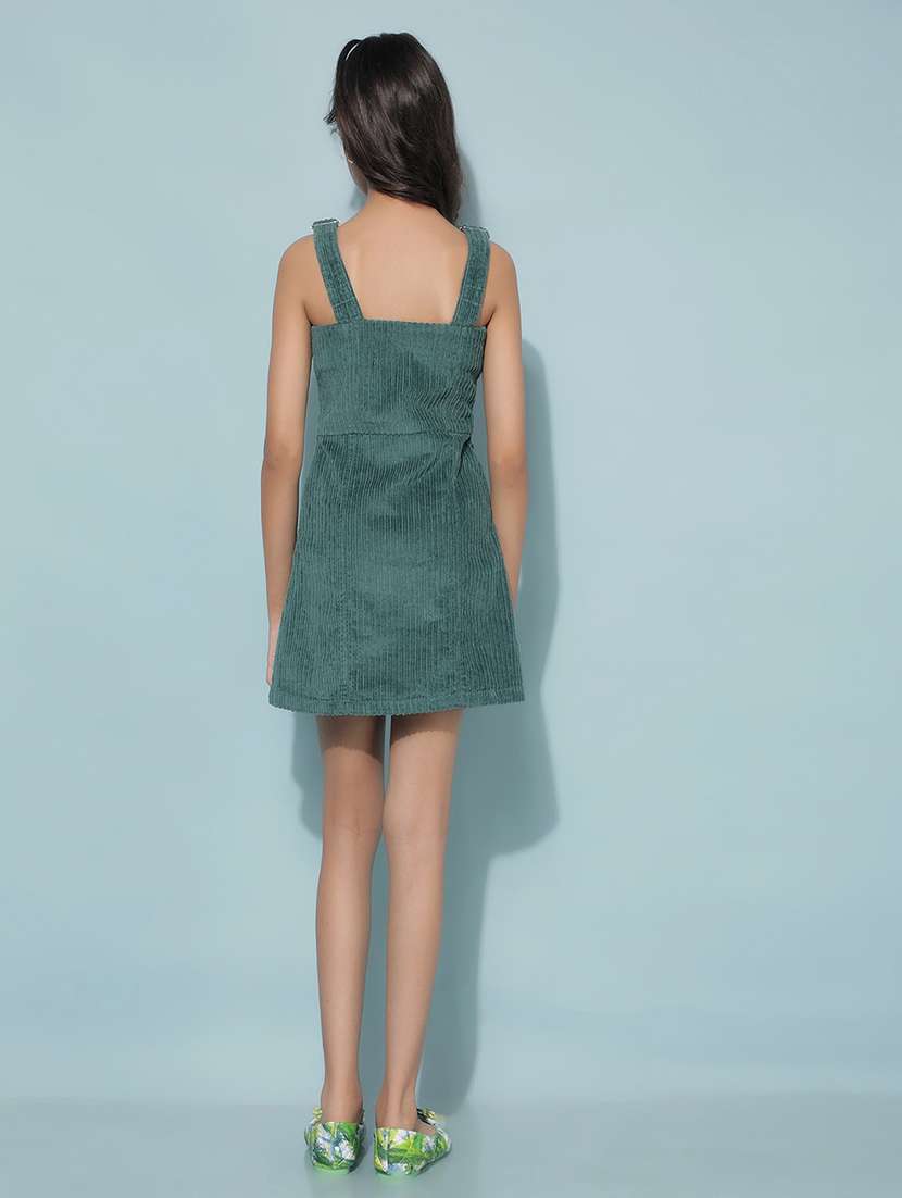 girls green solid frock - 21400010 -  Standard Image - 2