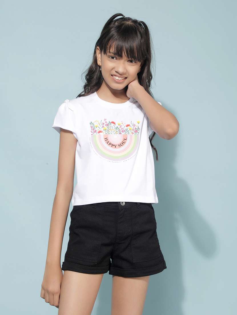 girls round neck graphic regular tee
