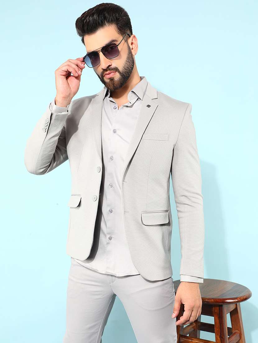 grey solid single breasted casual blazer