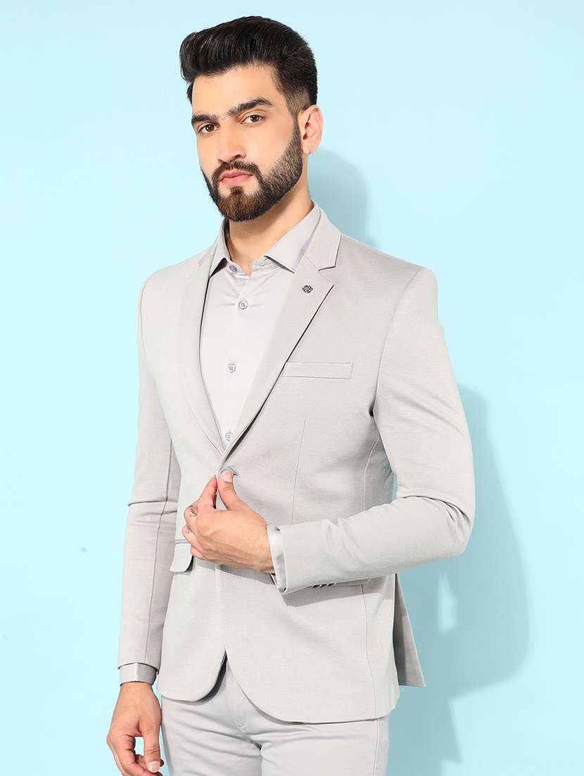 grey solid single breasted casual blazer - 21400025 -  Standard Image - 2