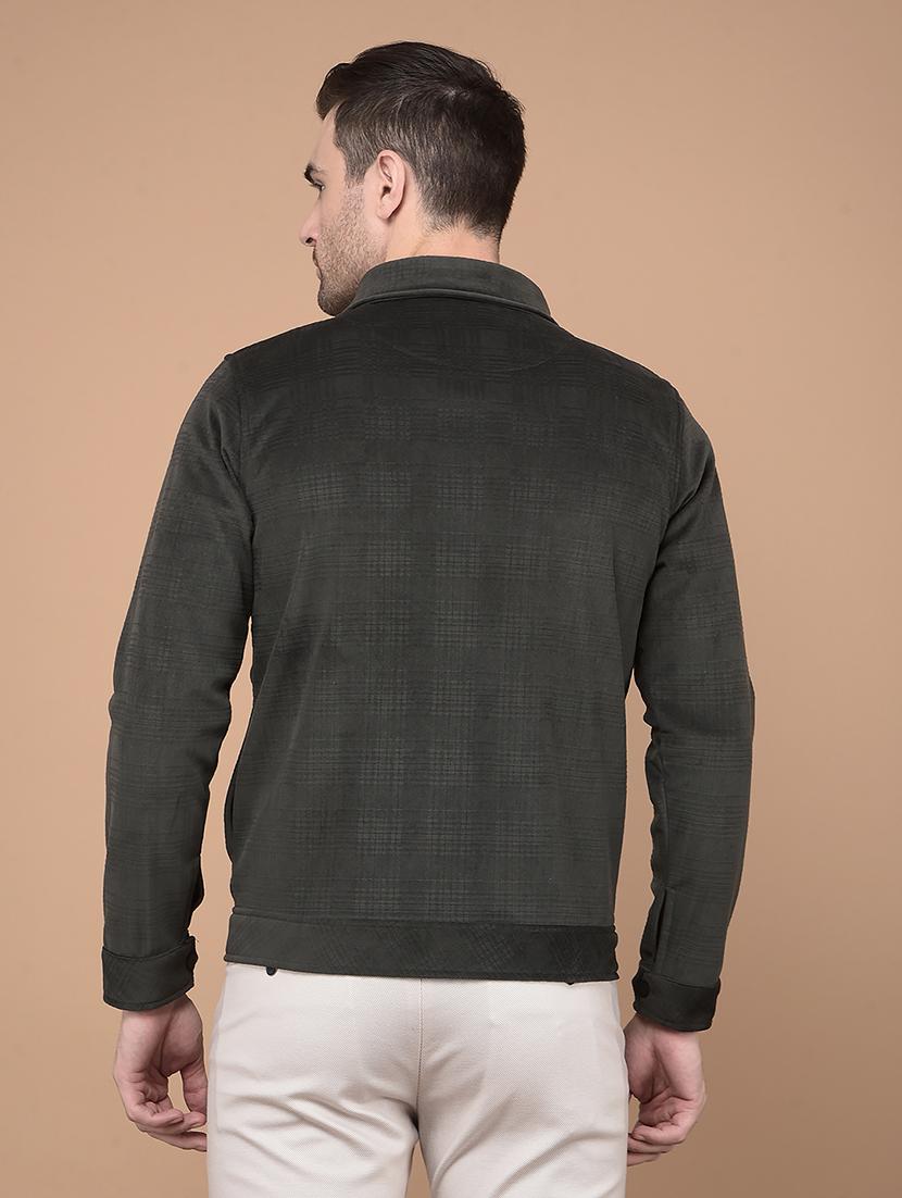 olive self design casual jacket - 21400033 - Standard Image - 2