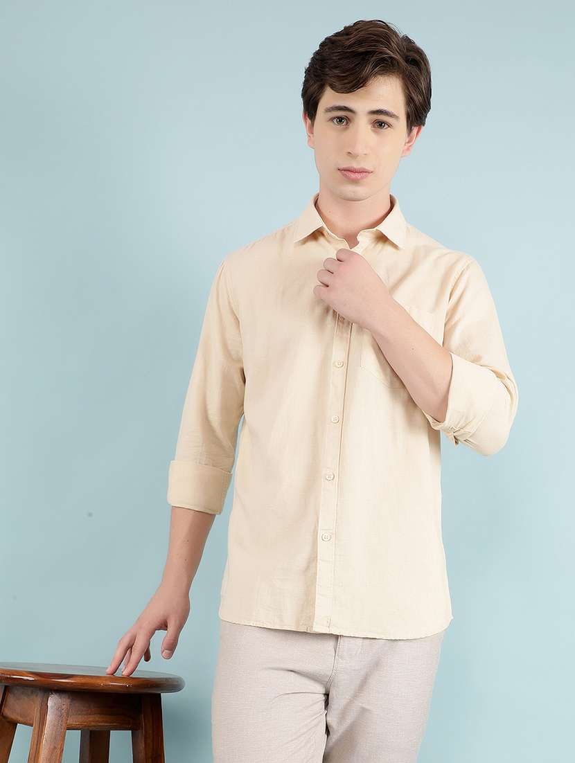 men solid long sleeve casual shirt