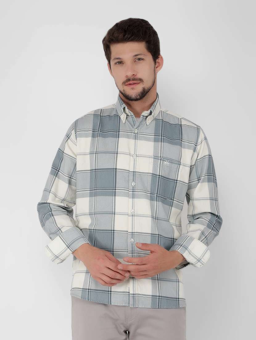 men checked long sleeve casual shirt