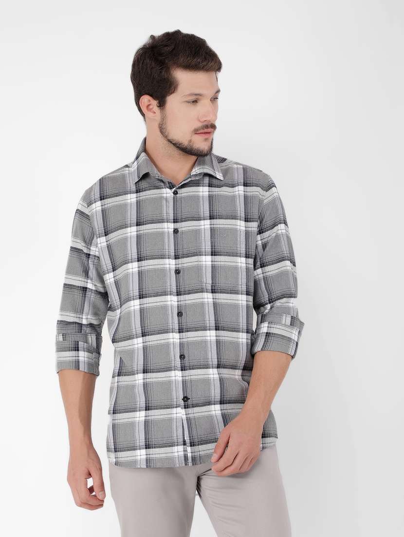 men checked long sleeve casual shirt