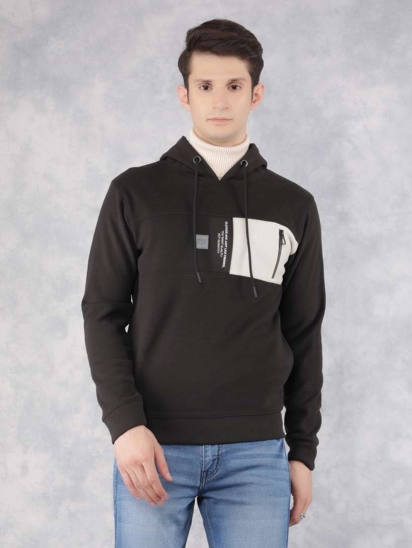 men color block hood neck sweatshirt