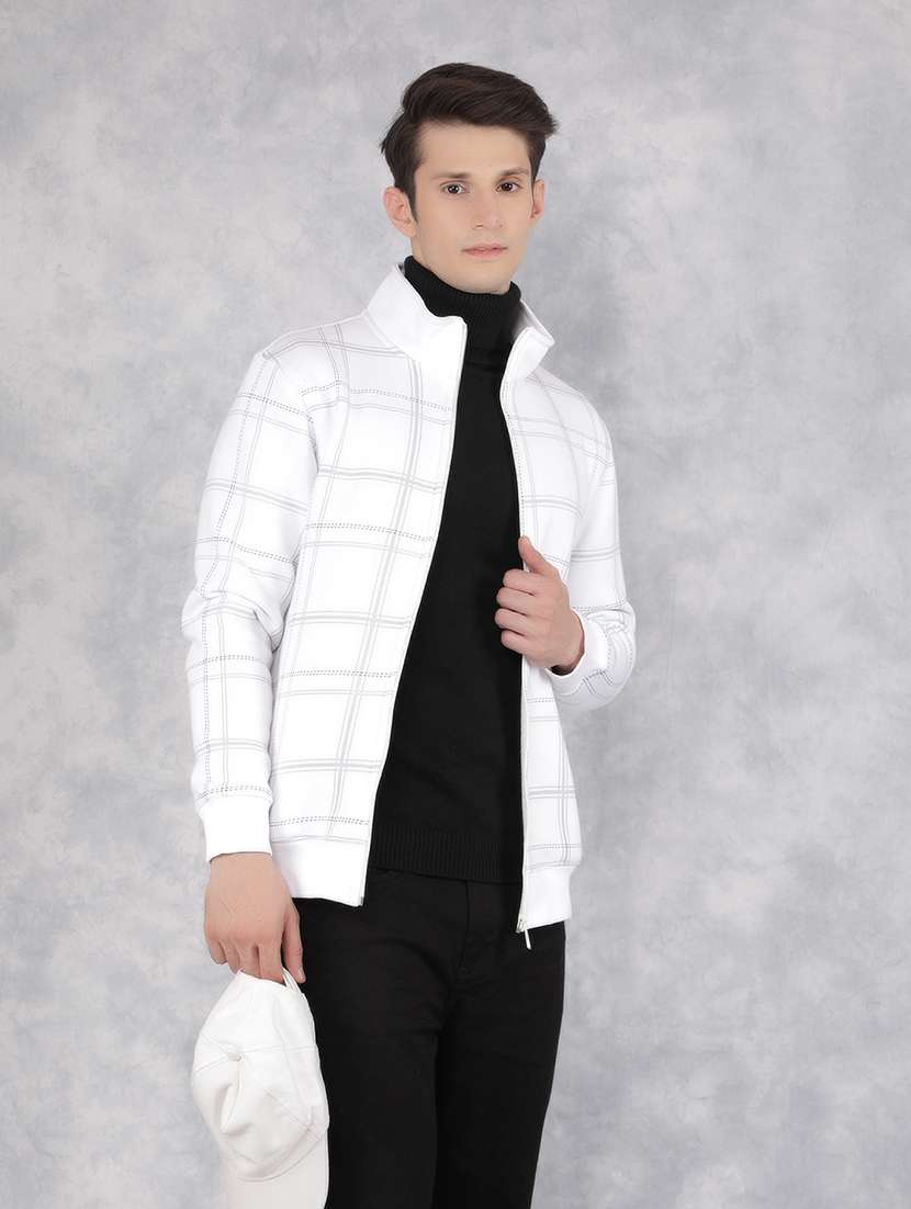 men checkered stand collar casual jacket