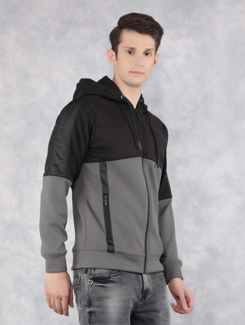 men's hood neck color block casual jacket