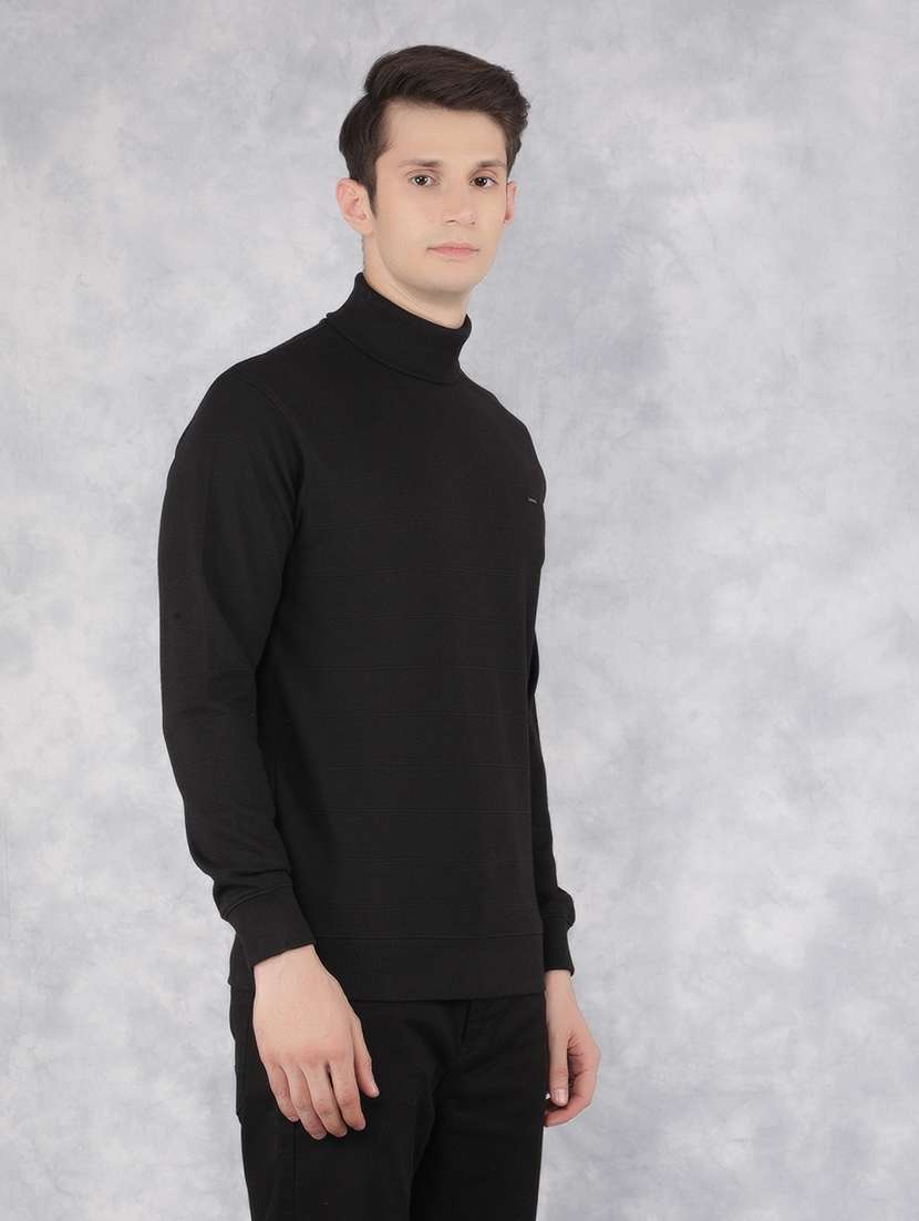men's solid black turtle neck sweatshirt - 21400172 -  Standard Image - 2