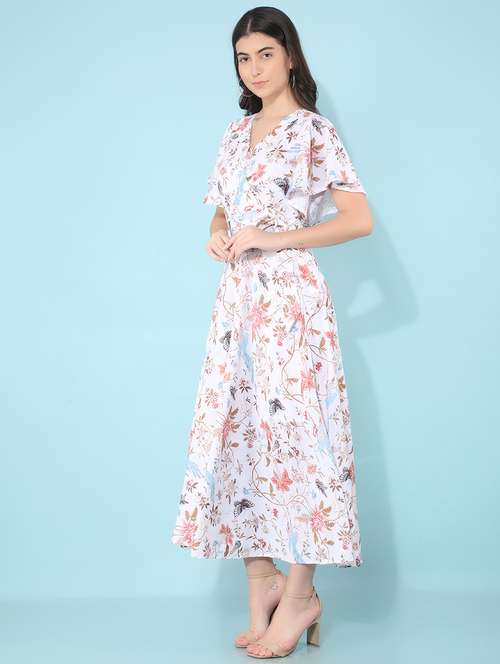 white floral print flare dress - 21400252 - Standard Image - 0