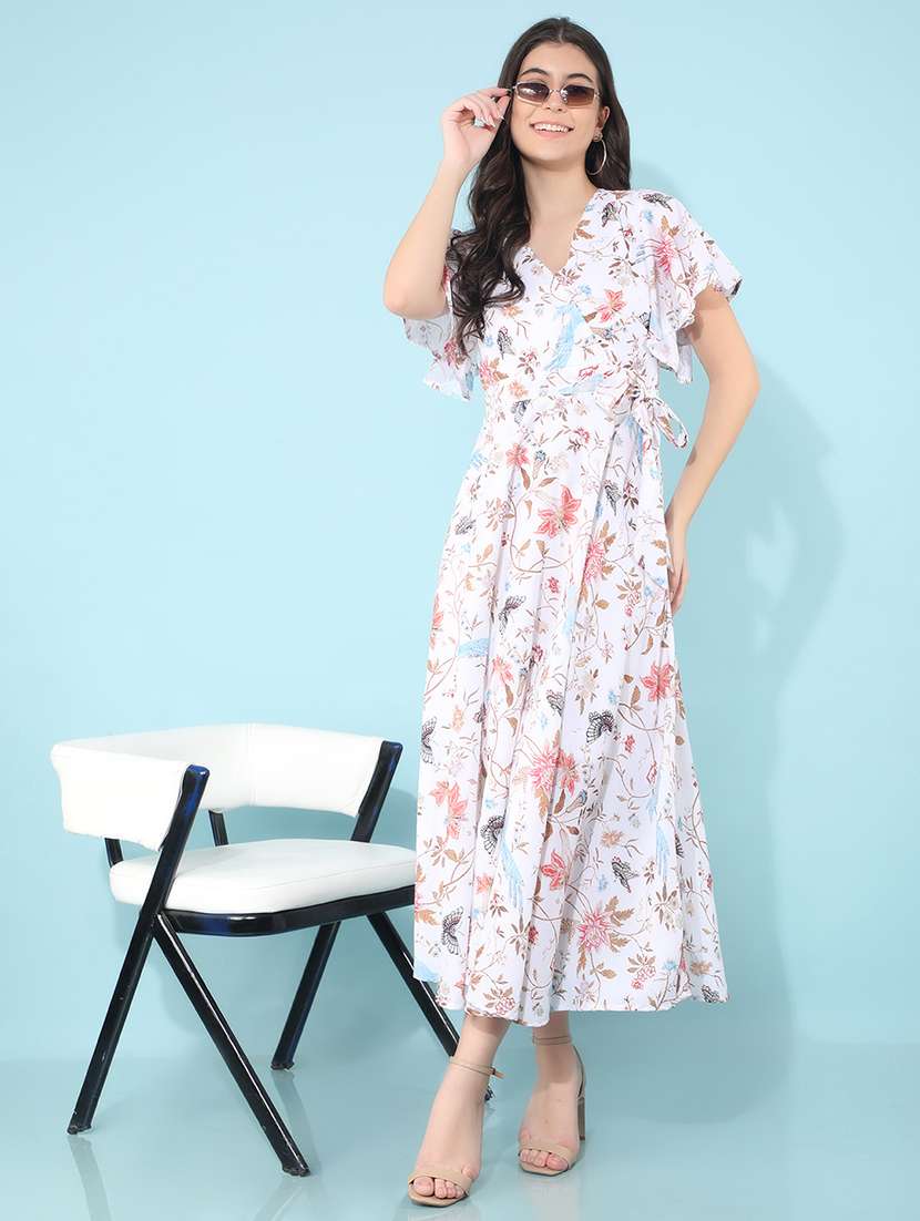 white floral print flare dress - 21400252 - Standard Image - 2