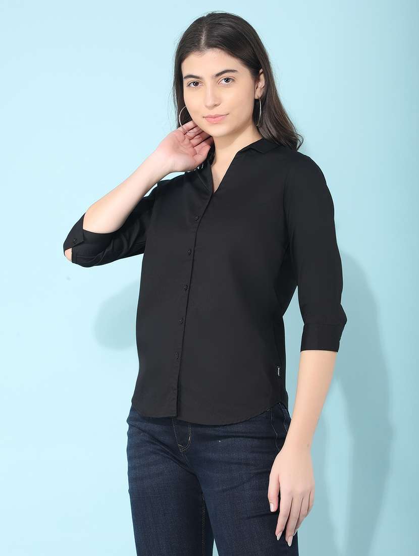 women black cotton blend regular shirt - 21400289 -  Standard Image - 2
