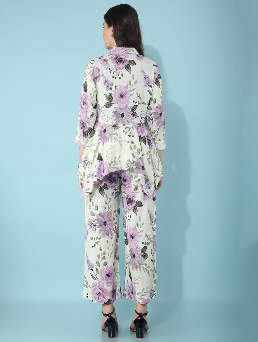 crimsoune club women's green floral print linen co-ord sets - 21400302 - Standard Image - 2
