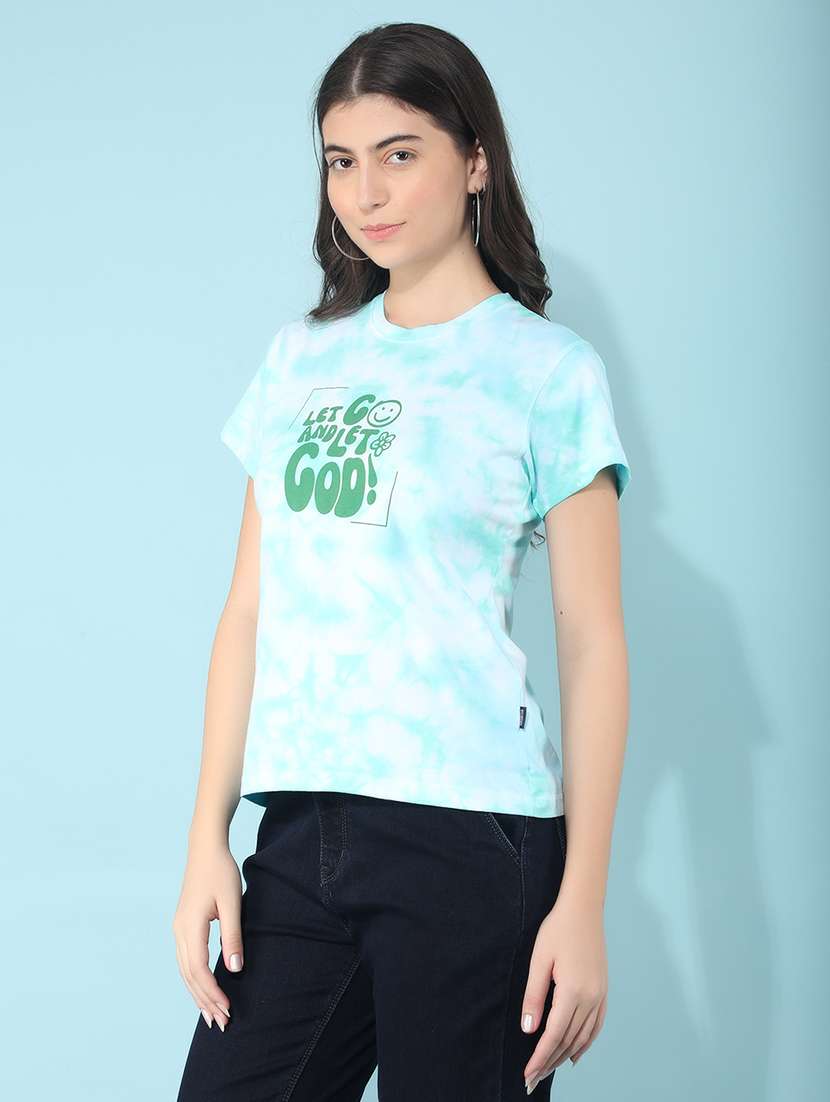 Women Sea Green Cotton Regular T-shirt - 21400312 -  Standard Image - 2