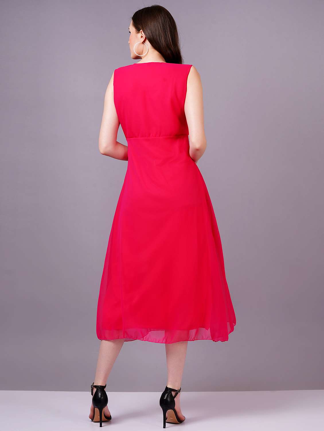 women v-neck solid a-line dress - 21400346 - Standard Image - 2