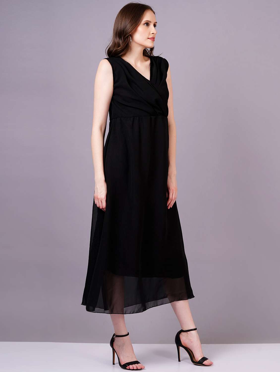 women black georgette a-line dress - 21400347 - Standard Image - 2