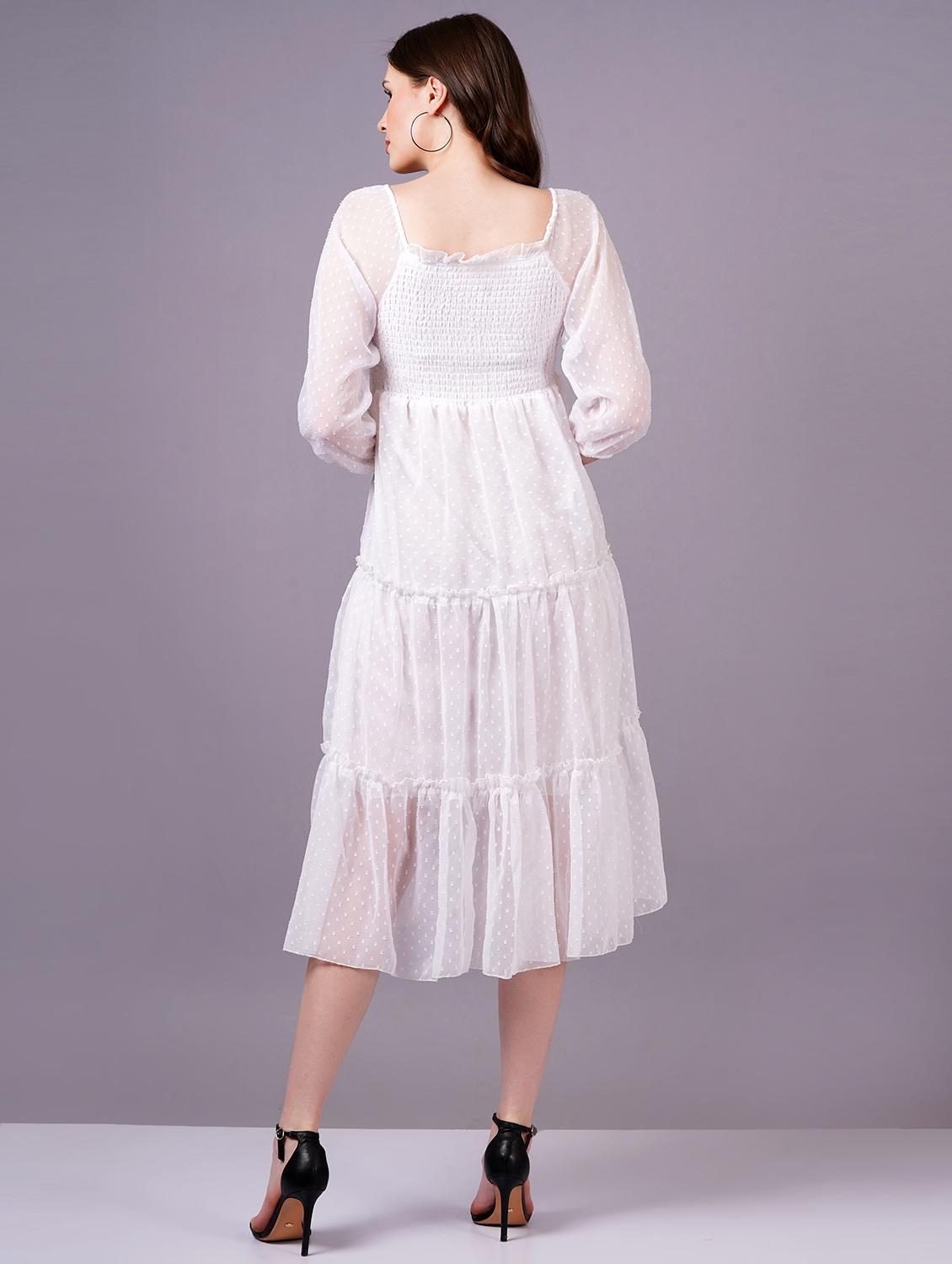 women white georgette tiered dress - 21400350 - Standard Image - 2