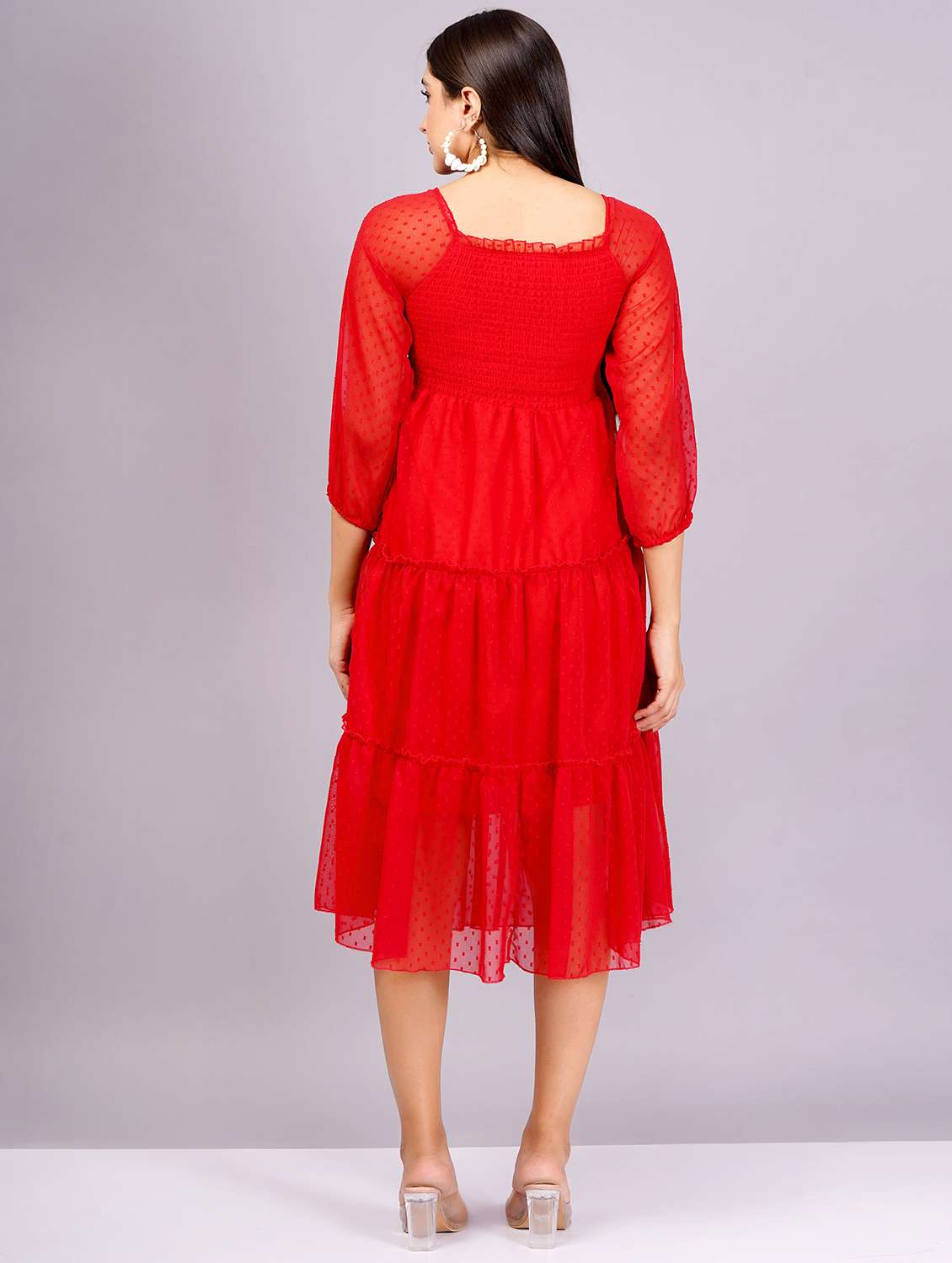 women red self-designed tiered dress - 21400351 - Standard Image - 2