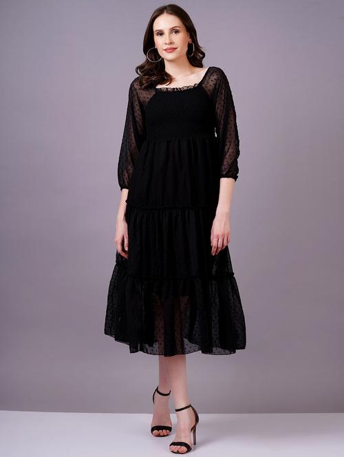 women square neck self-designed tiered dress - 21400353 - Standard Image - 0