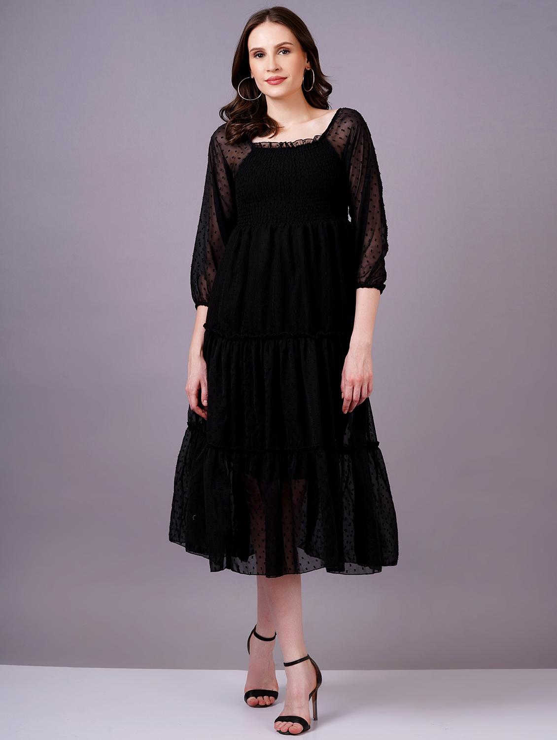women square neck self-designed tiered dress - 21400353 - Zoom Image - 0