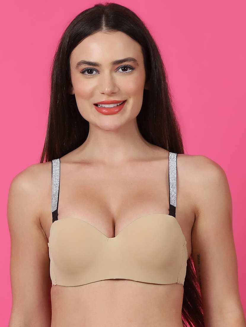 beige solid balconette bra