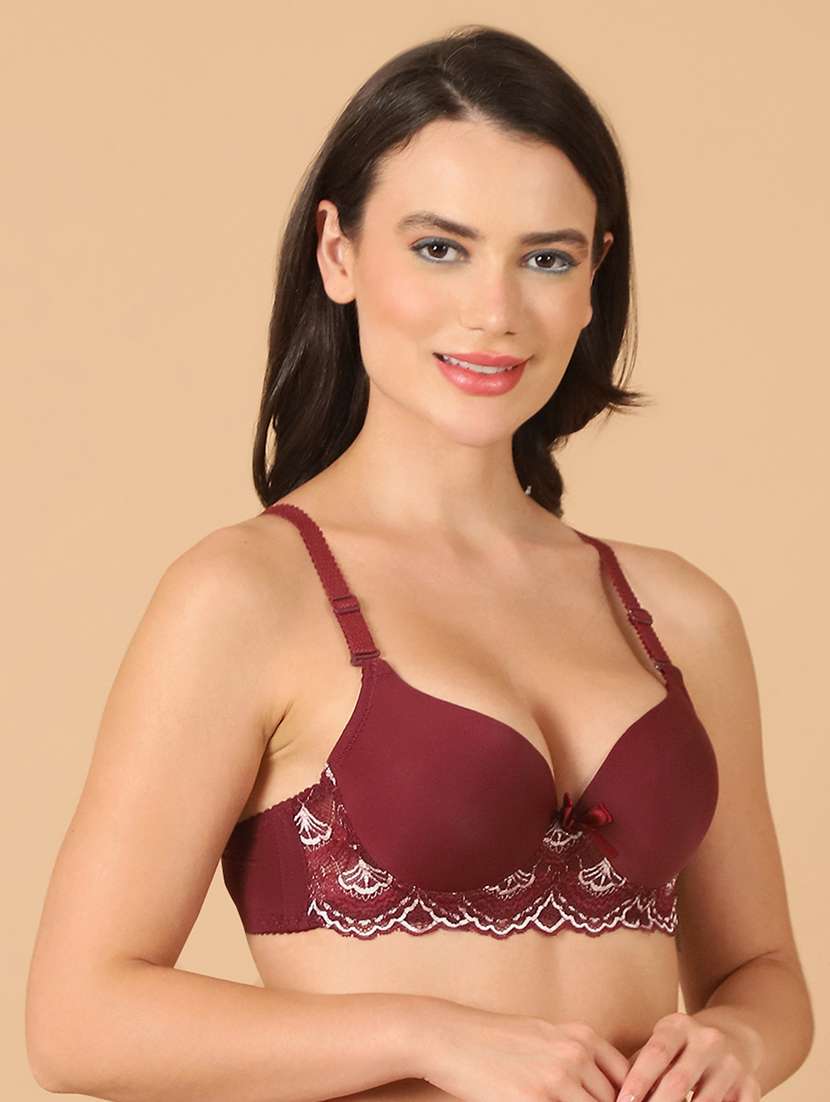 burgundy lace work push up bra - 21400474 -  Standard Image - 2