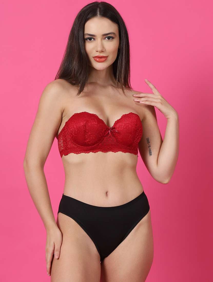 maroon lace bras and panty set - 21400510 -  Standard Image - 2