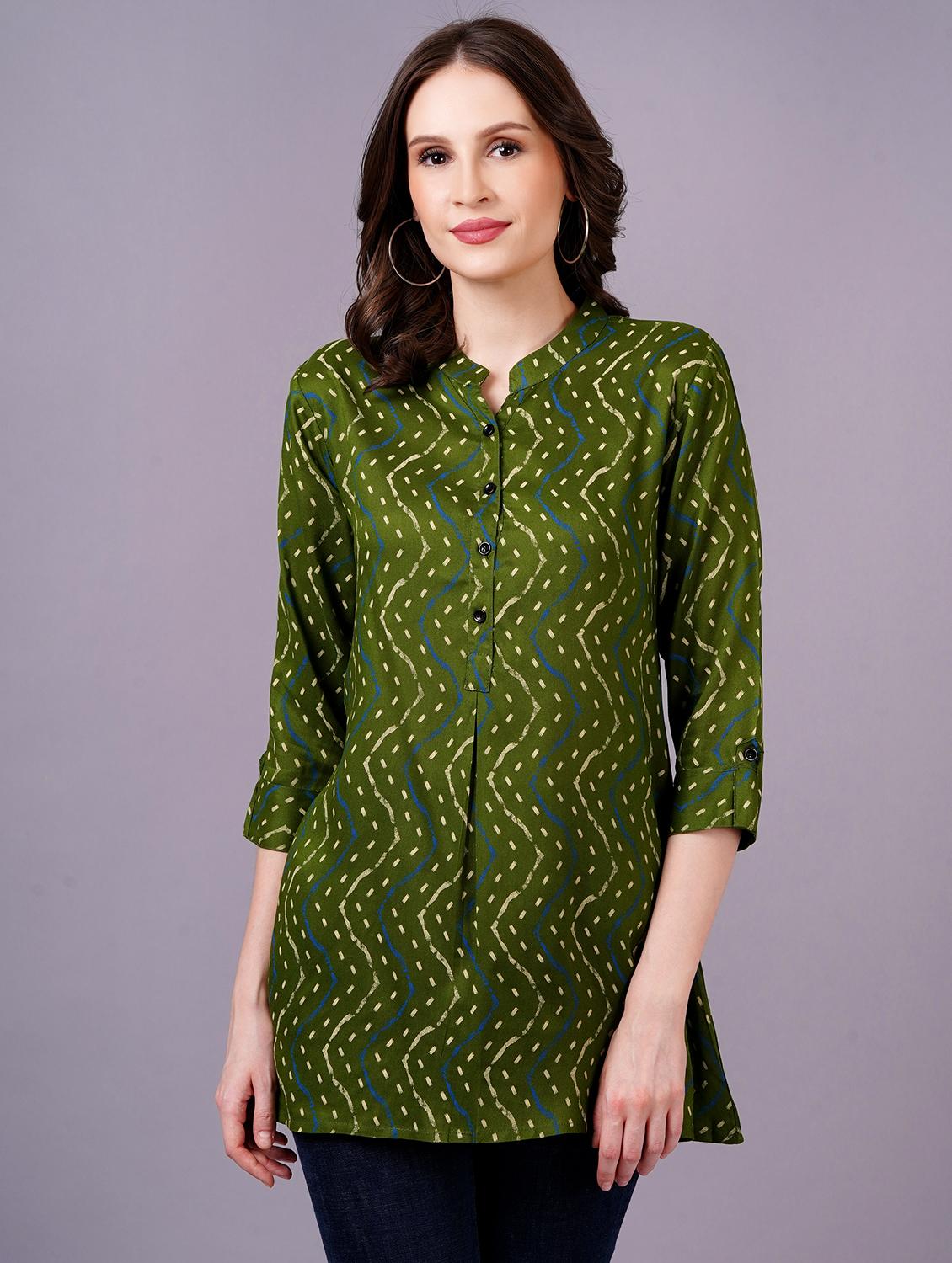 women mandarin neck printed regular top - 21400593 - Zoom Image - 0