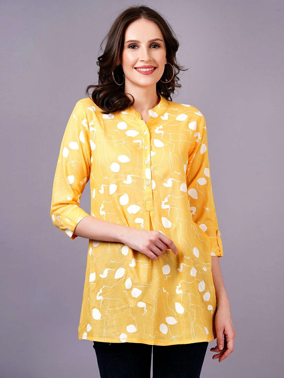 women mandarin neck printed regular top