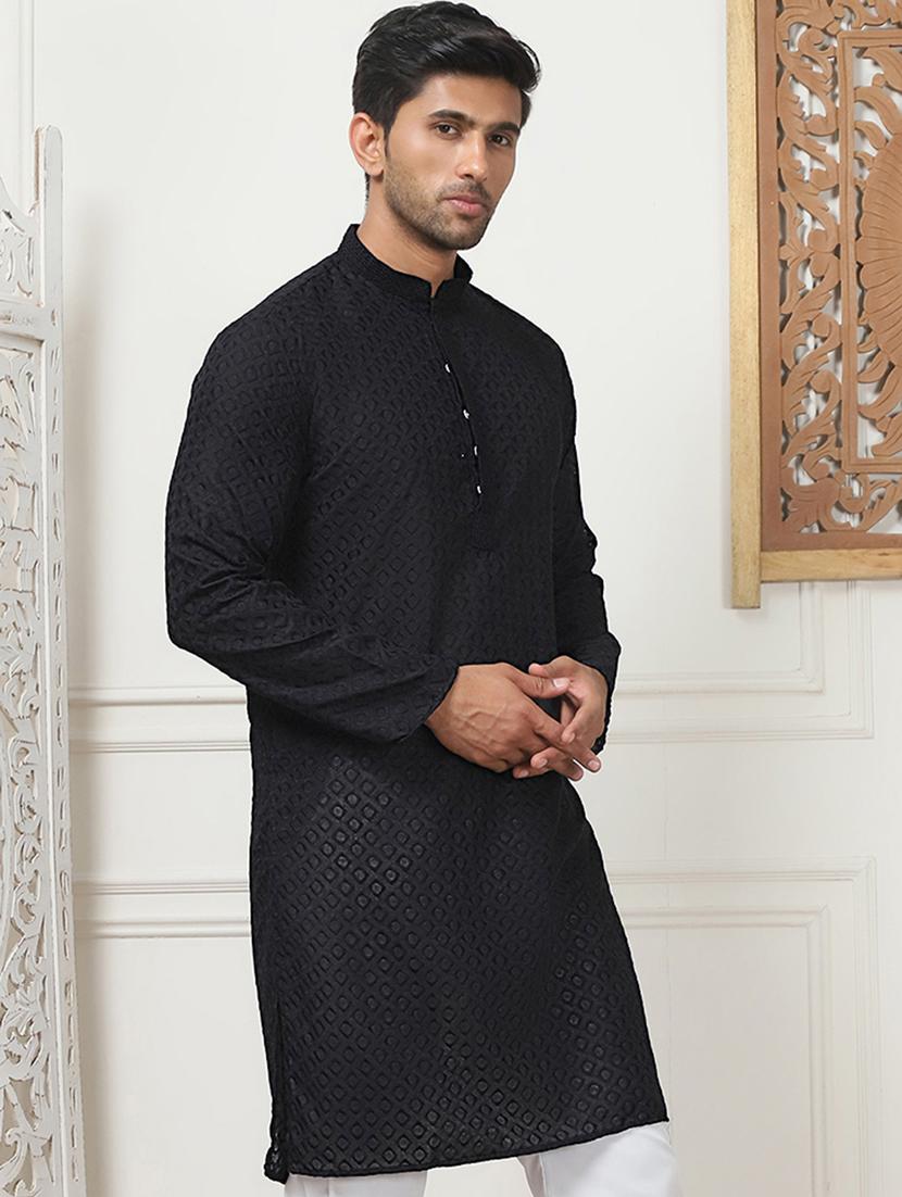 men mandarin neck embroidered long kurta - 21401423 - Standard Image - 2