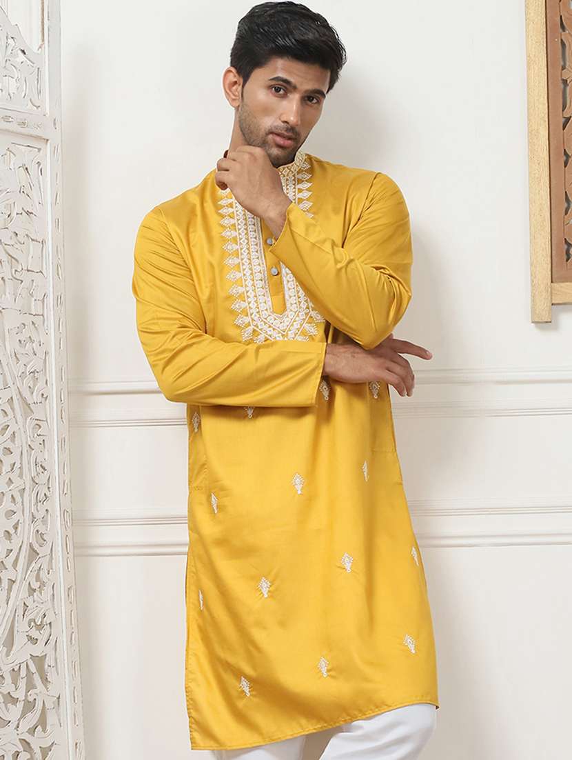 men mandarin neck embroidered long kurta - 21401430 -  Standard Image - 2