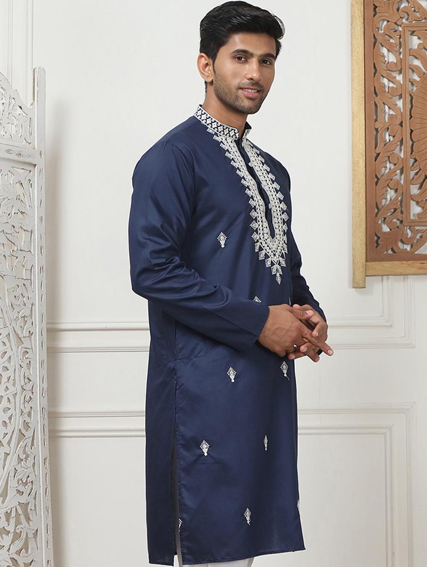 men mandarin neck embroidered long kurta - 21401431 - Standard Image - 2