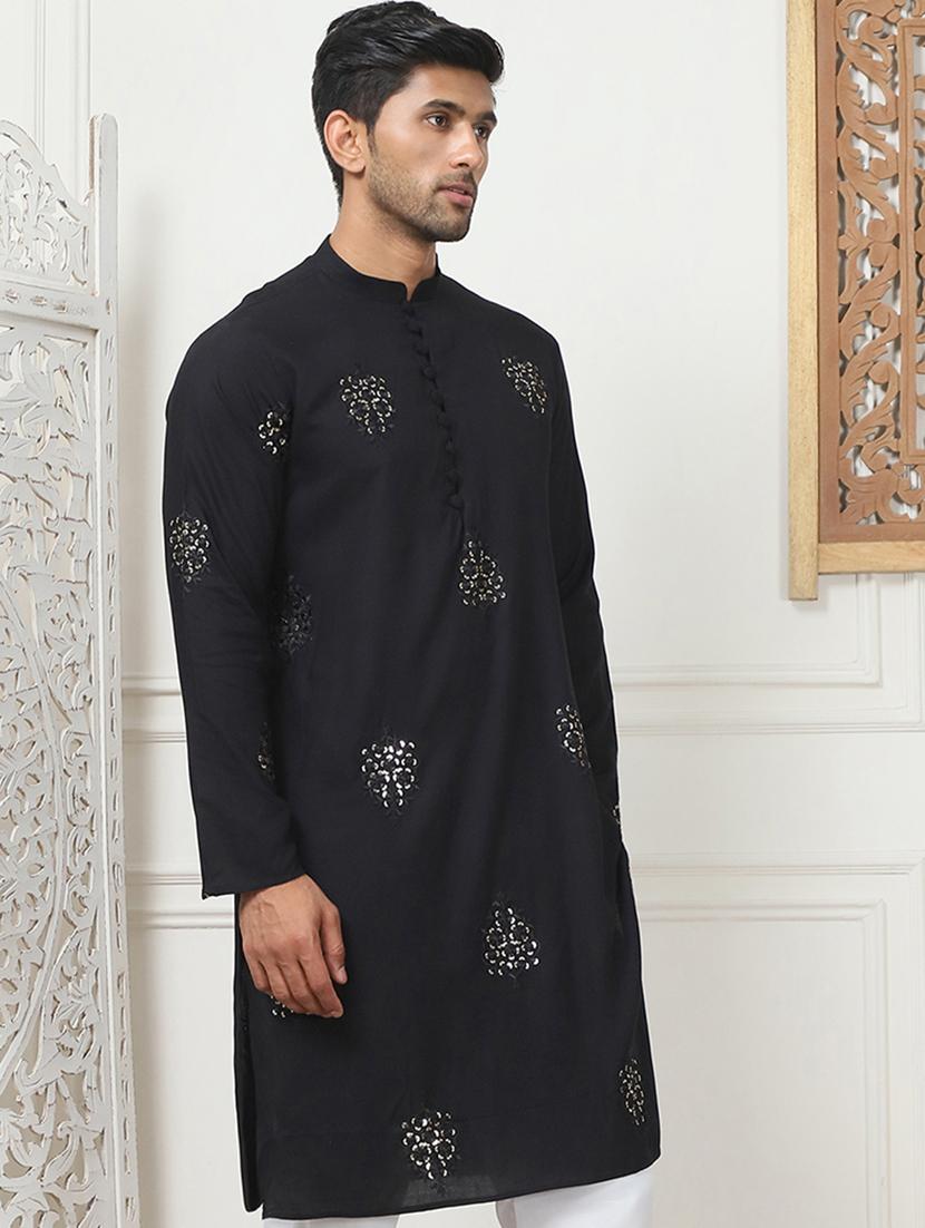 men mandarin neck embroidered long kurta - 21401437 - Standard Image - 2