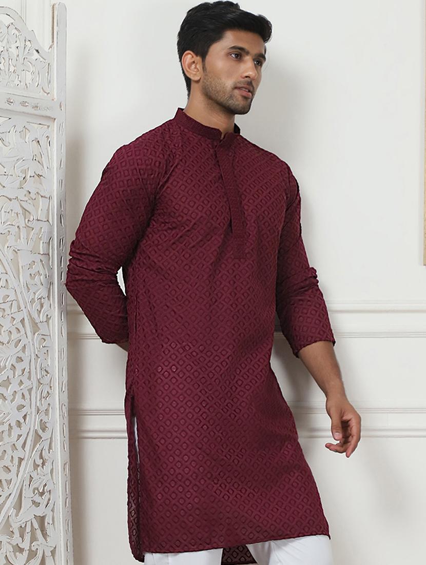 men mandarin neck embroidered long kurta - 21401446 - Standard Image - 2