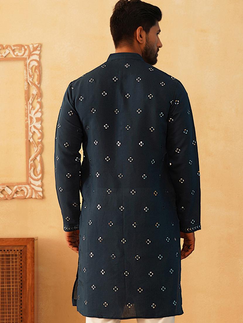 men mandarin neck embroidered long kurta - 21401458 - Standard Image - 2