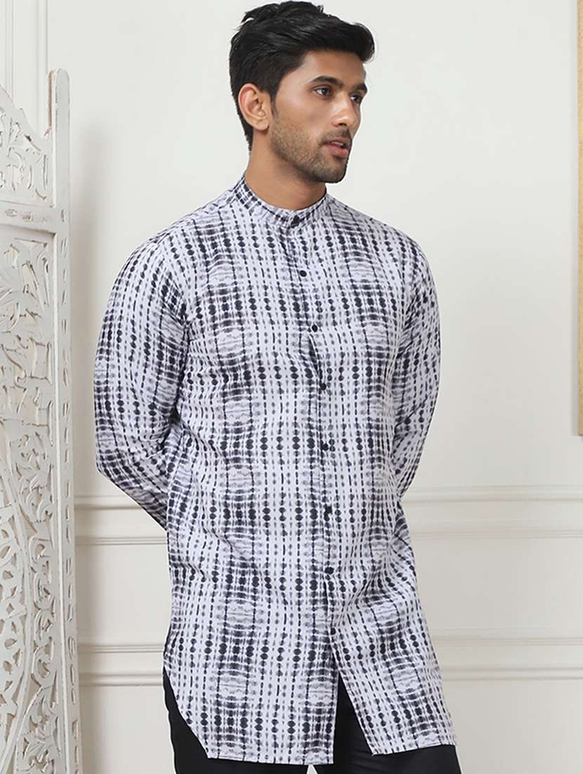 men mandarin neck tie & dye short kurta - 21401461 - Standard Image - 2