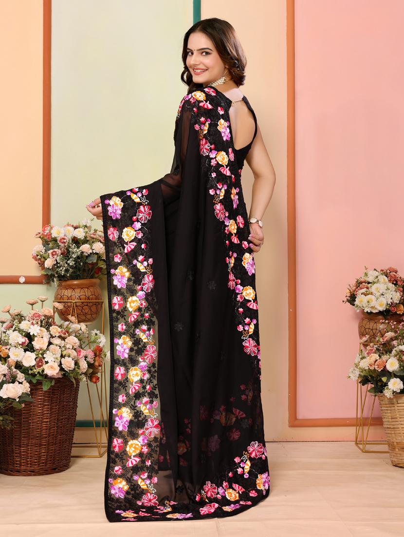 women black embroidered saree - 21401741 - Standard Image - 2