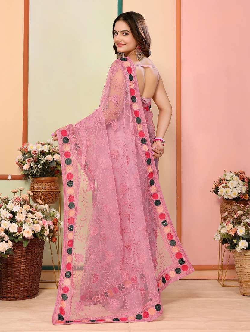 women pink embroidered saree with blouse - 21401744 -  Standard Image - 2