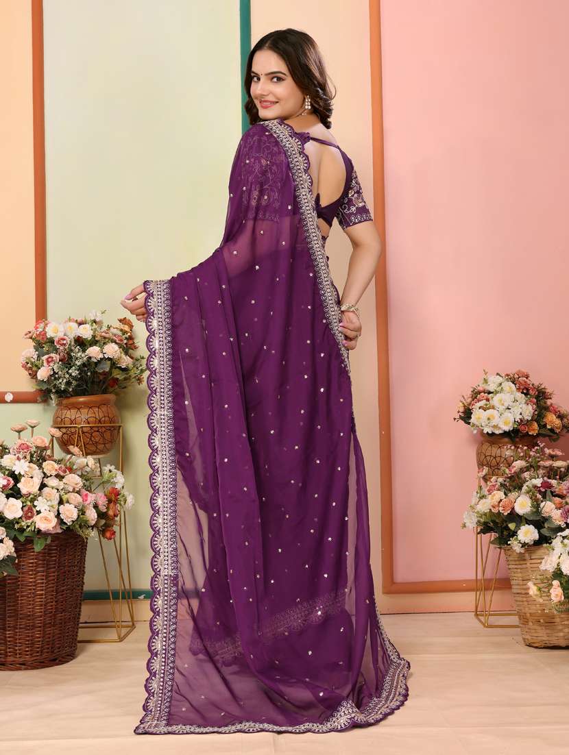 women purple embroidered saree with blouse - 21401750 -  Standard Image - 2