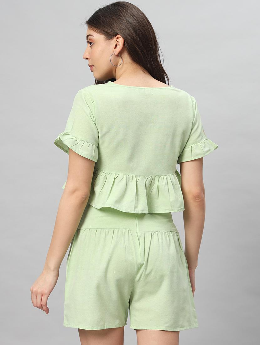 women green cotton top and shorts co-ord set - 21401793 - Standard Image - 2