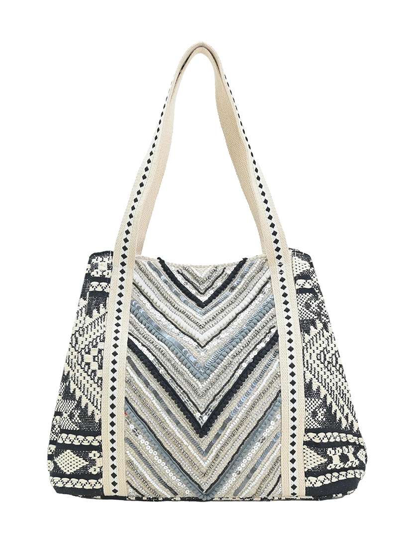 black cotton messenger tote bag