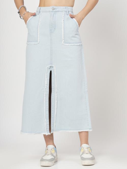 women light blue cotton blend a-line skirt - 21401967 - Standard Image - 0
