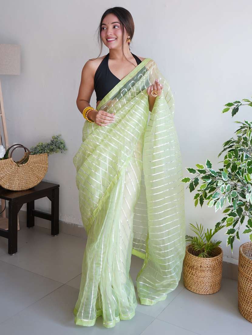 women neo mint gota work saree with blouse