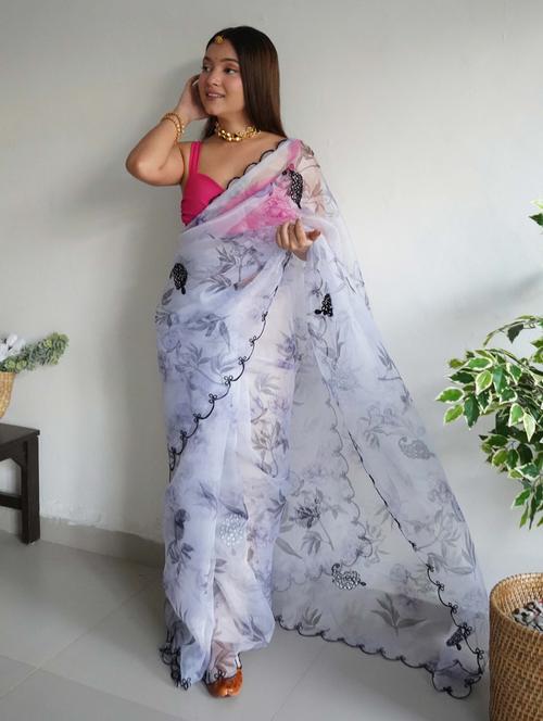 women grey embroidered saree - 21402067 -  Standard Image - 0
