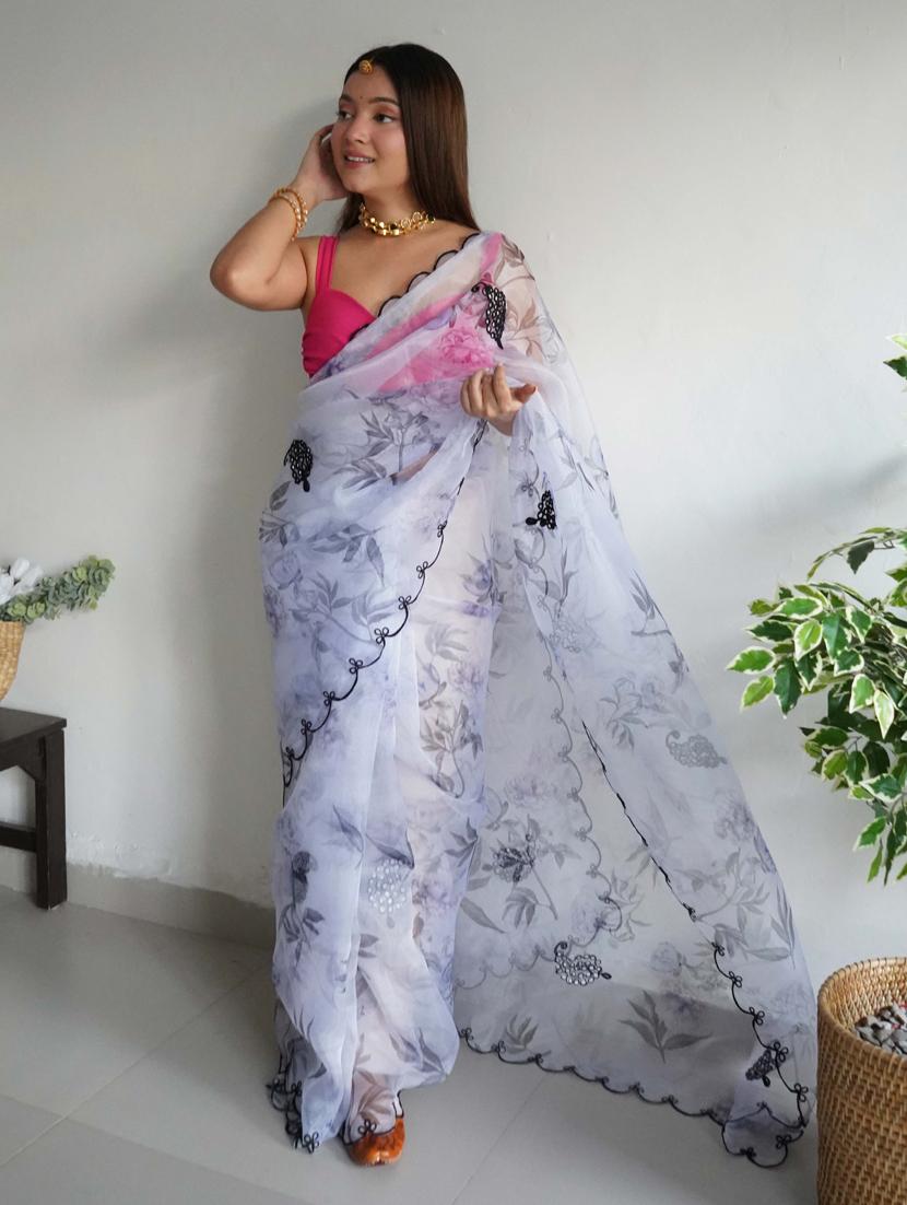 women grey embroidered saree - 21402067 -  Zoom Image - 0