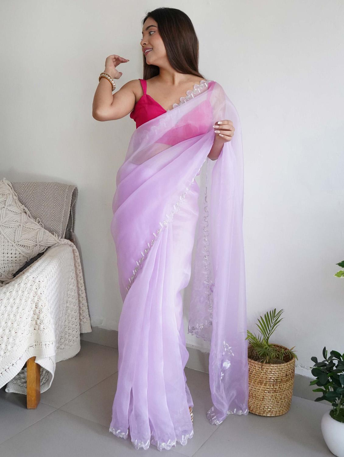 lavender embroidered saree - 21402123 - Standard Image - 2