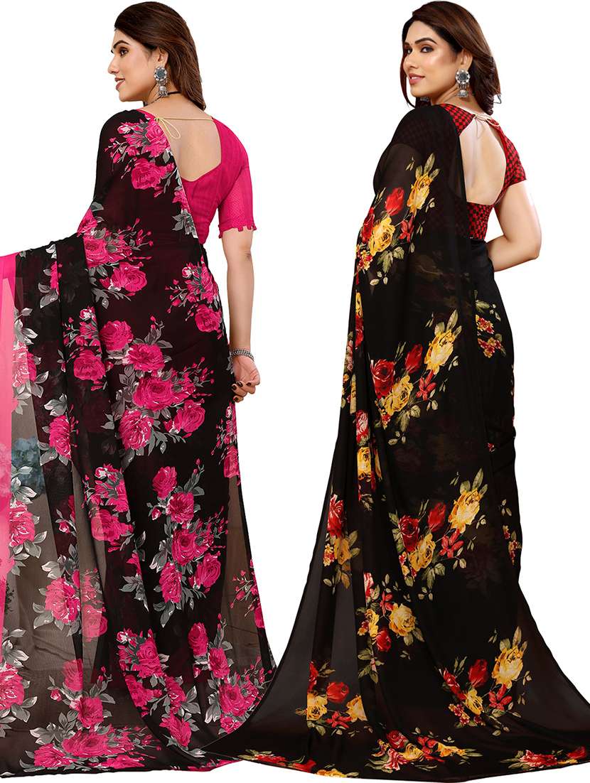 pack of 2 printed casual wear sarees with blouse - 21402367 -  Standard Image - 2