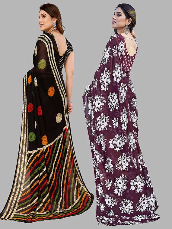 pack of 2 printed casual wear sarees with blouse - 21402377 -  Standard Image - 2